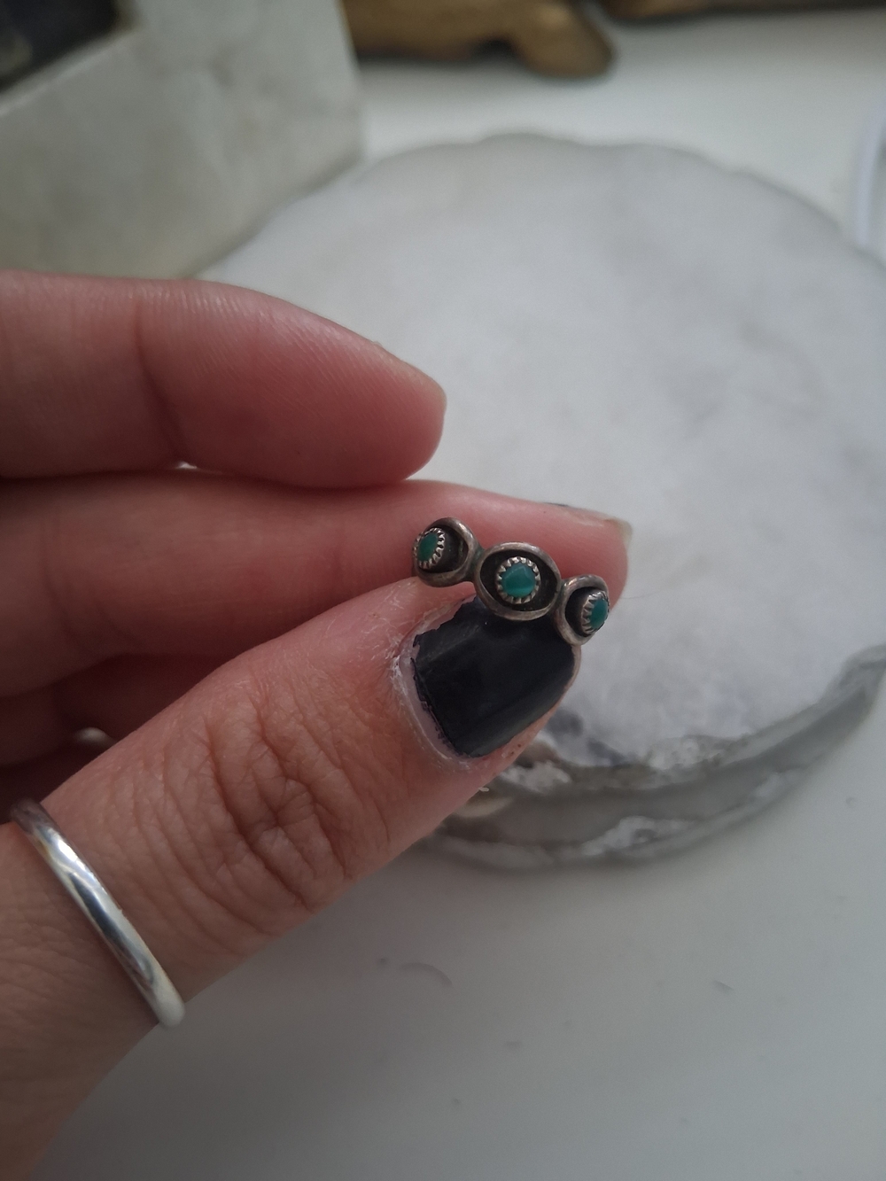 Turquoise Dot  925 Sterling-Style Adjustable Toe Ring - Women Jewelry